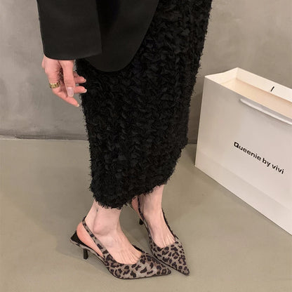 2024 Summer Leopard Women Sandals Fashion Elegant Shallow Pointed Toe Shoes Ladies Outdoor Party Dress High Heel Sandalias