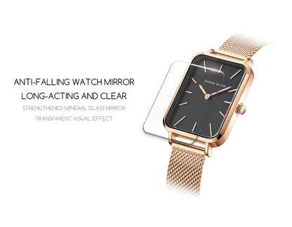 Square Women Stainless Steel Mesh Strap Watch Fashion Japanese Movement Rose Gold Simple Leisure Fashion Hannah Martin Watches