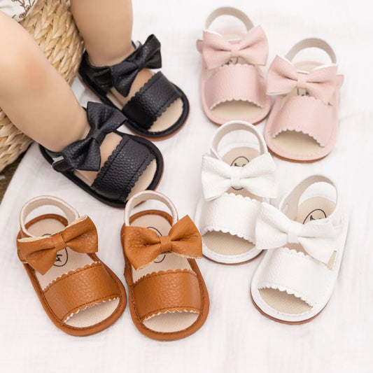 KIDSUN 2021 Summer New Arrival Baby Sandals Infant Girl Princess Cute Bow-knot Leather Rubber Sole Flat Toddler First Walkers