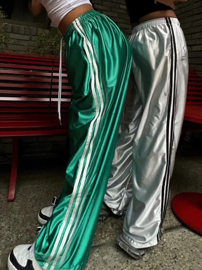 Y2k Casual Striped Sweatpants Women Korean Style Wide Leg Joggers Classic