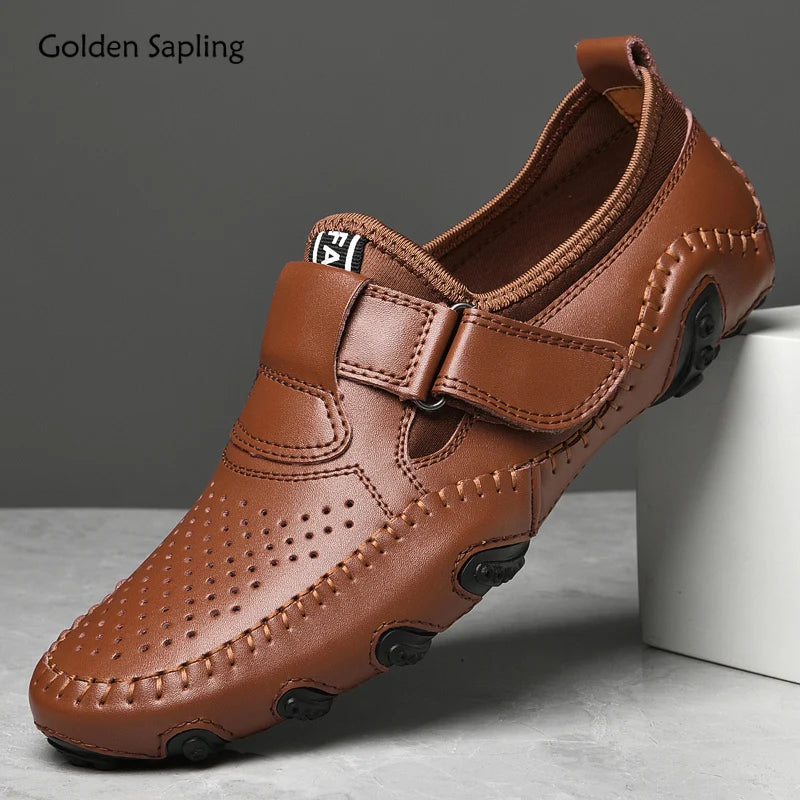 Golden Sapling Summer Loafers Men's Casual Shoes Breathable Leather Dress Flats Leisure Formal Party Shoes Men Business Loafers