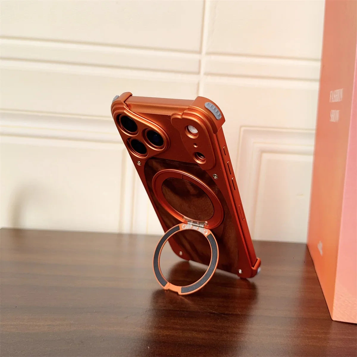 Walnut Wood Metal Aluminum Phone Case For iPhone 17 Pro 17 Pro Max Magnetic Bracket Shockproof Drop-proof Protection Cover