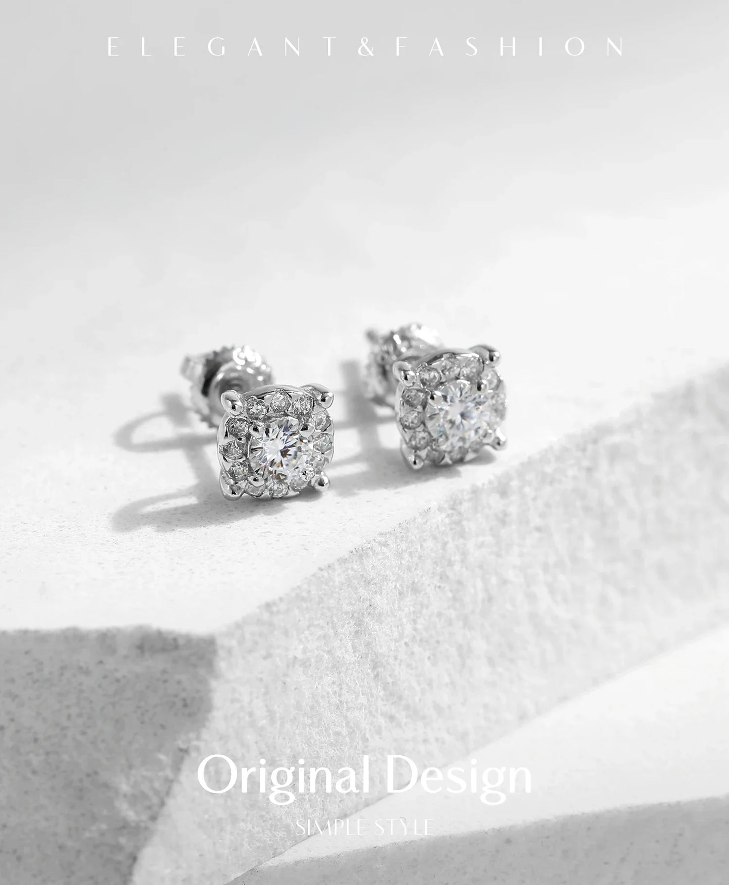 MODIAN D Color Moissanite Stud Earrings Round Cut Lab Created Diamond 925 Sterling Silver Silver Bridal Jewelry For Women Gifts