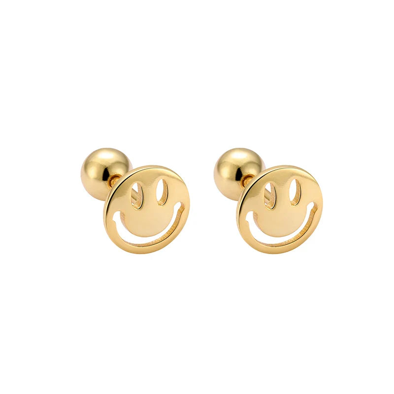 WANTME 925 Sterling Silver Fashion Simple Golden Flower Beads Small Stud Earrings for Women Teen Piercing Jewelry Accessories