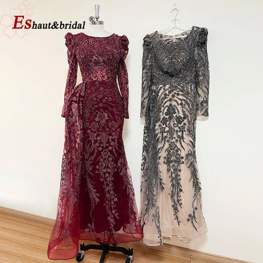 Elegant Dubai Arabic Lace Evening Night Dress for Women