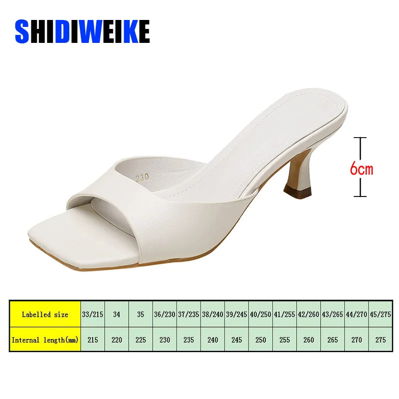 SDWK Square Toe High Heel Womens Slippers Summer Genuine Leather Prom Pumps Series Thin Heel Sandals Ladies Slippers AD4143