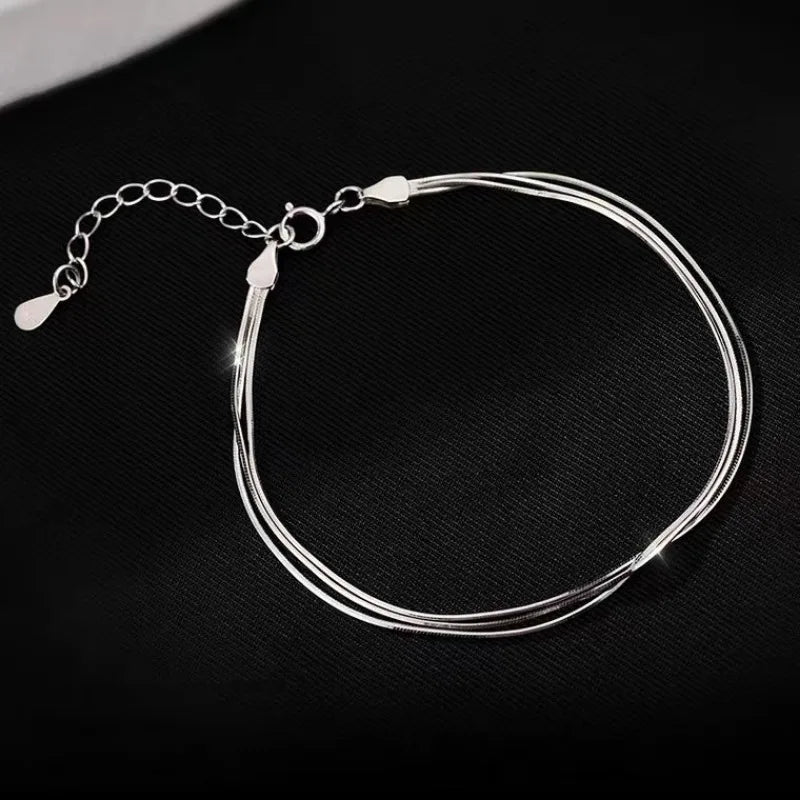 Fashion 925 Sterling Silver Bracelets for Women Simple Korean Multi Layer Coil Adjustable Bracelets Party Wedding Jewelry Gifts