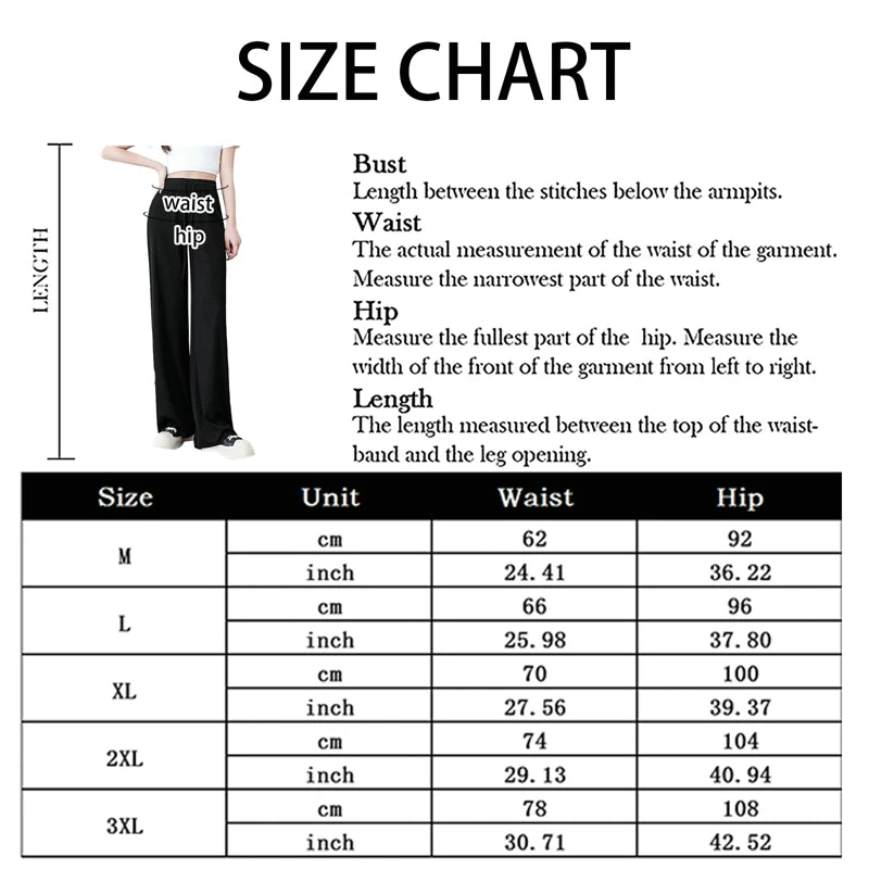 Ice Silk Wide-Leg Pants Women Cool Sweatpants Summer Thin Pleat Loose Straight Pants