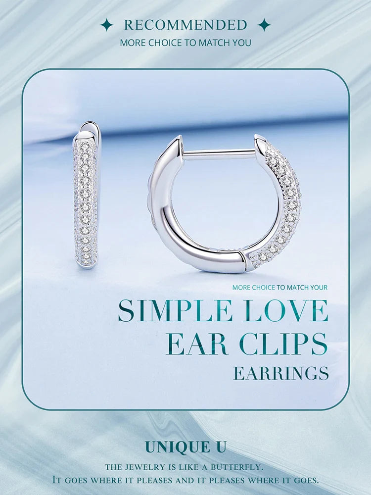 WOSTU 925 Sterling Silver European Simple CZ Ear Buckles Heart Hoop Earrings for Women Wedding Gift Minimalism Jewelry E737