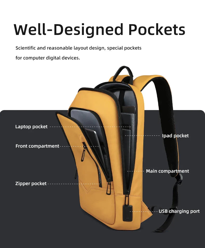 Heroic Knight Thin Male Work Backpack Multifunctional Fashion 15.6 In Laptop Backpack Casual Waterproof Business Travel Daypack