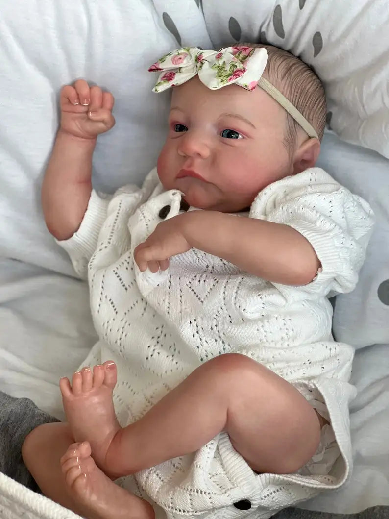 NPK 49CM Newborn Baby Doll Reborn Levi Awake Soft Silicone Flexible 3D Skin Tone with Visible Veins Hand Paint Hair Doll