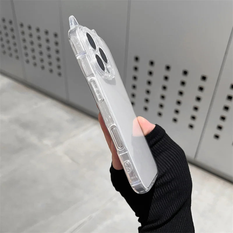 Cute Cat 3D Ears Transparent Phone Case For iPhone 17 Pro Max Air 16 15 13 11 12 14 Plus Soft Clear TPU Back Cover Shell