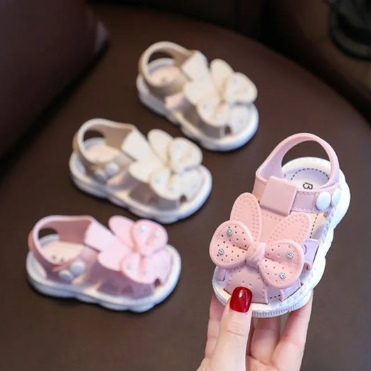 Princess Kids Summer Shoes Cute Bow Soft Breathable PVC Baby Girls Sandals Buckle Strap Anti Slip Toddler Children Beach Sandals