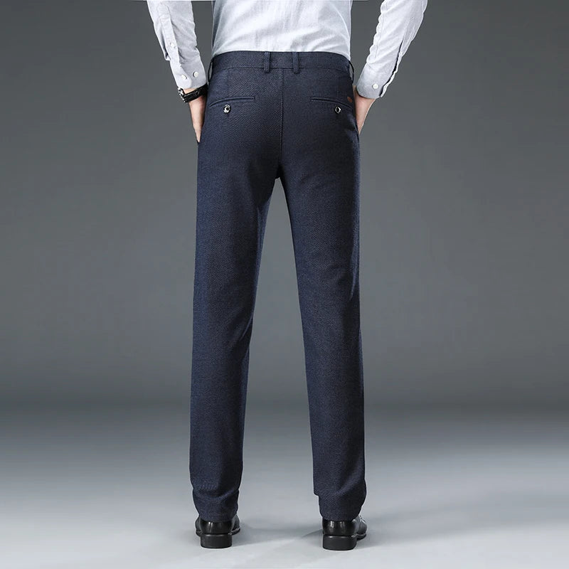 Men's Suit Pants Business Fashion Black Blue Elastic Regular Fit Formal Trousers