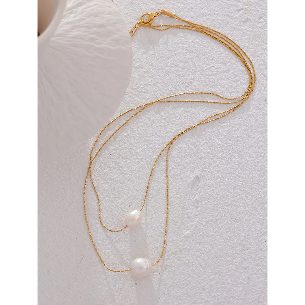 Tarnish Free Natural Pearl Beads Chic Exquisite Necklace Thin Chain Stainless