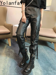 Genuine Leather Women's Pants Spring Autumn Streetwear Women Leisure