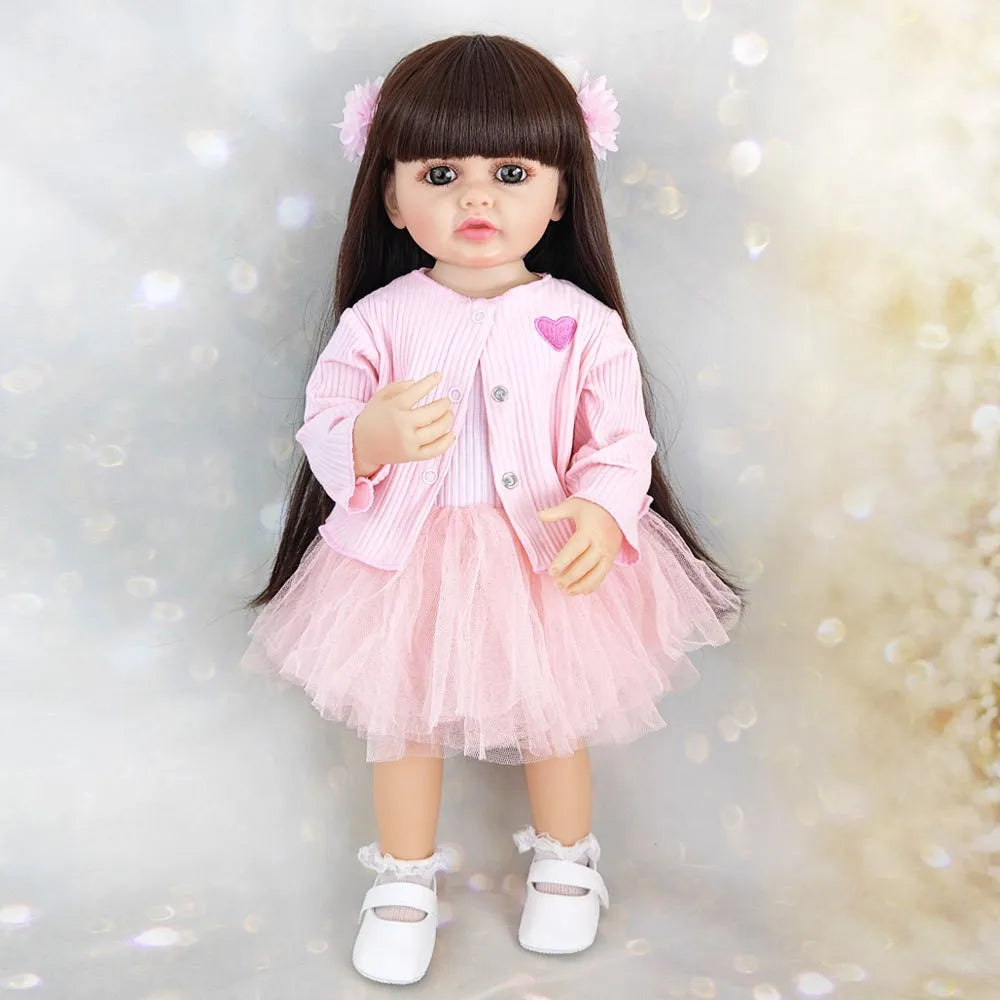 BZDOLL 55CM 22Inch Can Stand Reborn Baby Lifelike Girl Doll Full Soft Silicone Body Princess Toddler Bebe Birthday Gift