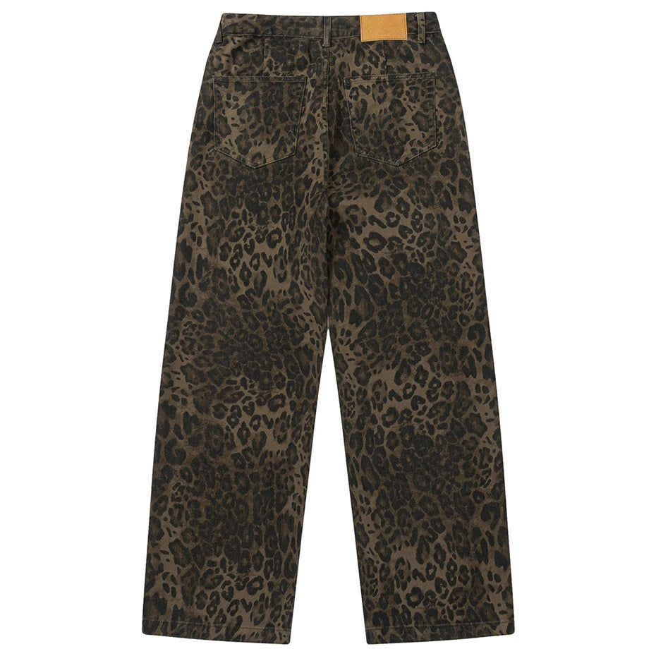 Vintage Leopard Jeans Men Hip Hop Streetwear Harajuku Hip Hop Baggy Jeans