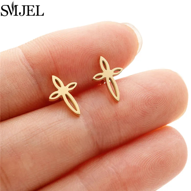 Golden Vintage Mandala leaf Pineapple Earrings for Women Trend Fairy Cup Stainless Steel Earring Punk Game Controller Studs Gift