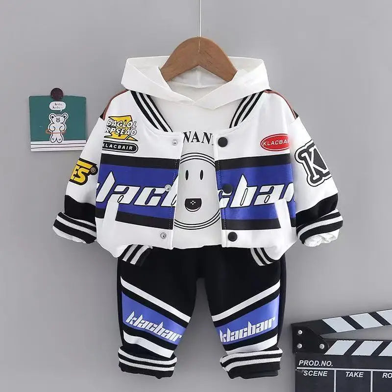 Children's Clothing Boys' Spring and Autumn Set New Style Cool and Handsome Children's Hoodie Motorcycle Suit Three piece Set
