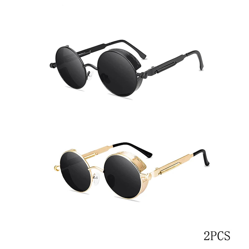 Classic Gothic Steampunk Sunglasses Men Women Brand Designer Vintage Round Metal Frame Sun Glasses High Quality UV400