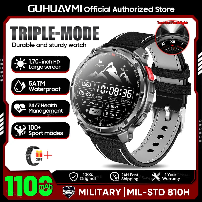New T-Rex3 1100mAh Large Battery Durable Adult Smart Watch 1.7-inch GPS trackr Compass 5ATM Waterproof BT Call Sports Smartwatch
