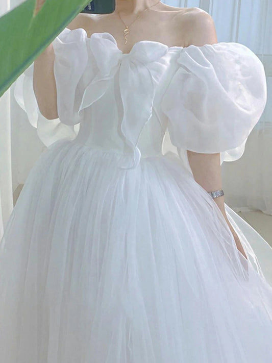 Evening Dresses: White Wedding Dress Women Fairy Princess Dress Female