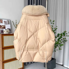 Autumn Winter Women's Warm Duck Down Jacket Plus Size with Real Collar Thick Coat Luxury Female Outerwear