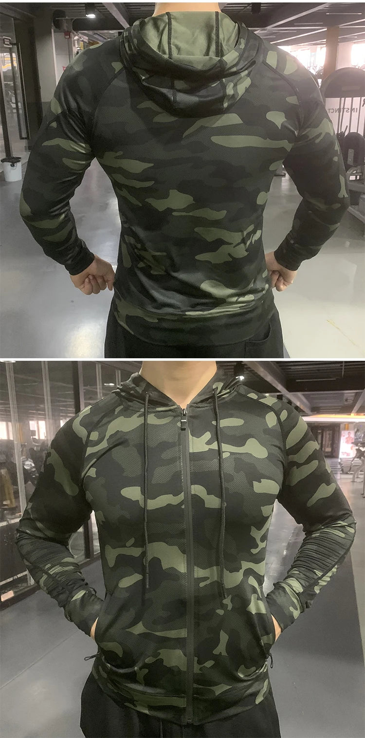 Men Outdoor Sports Jackets Hoodies Quick Dry Fit Long Sleeve Tops with Hood Male