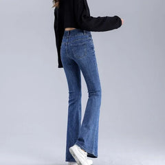 Womens Jeans Blue Flare Trousers High Waist Shot Pants for Women