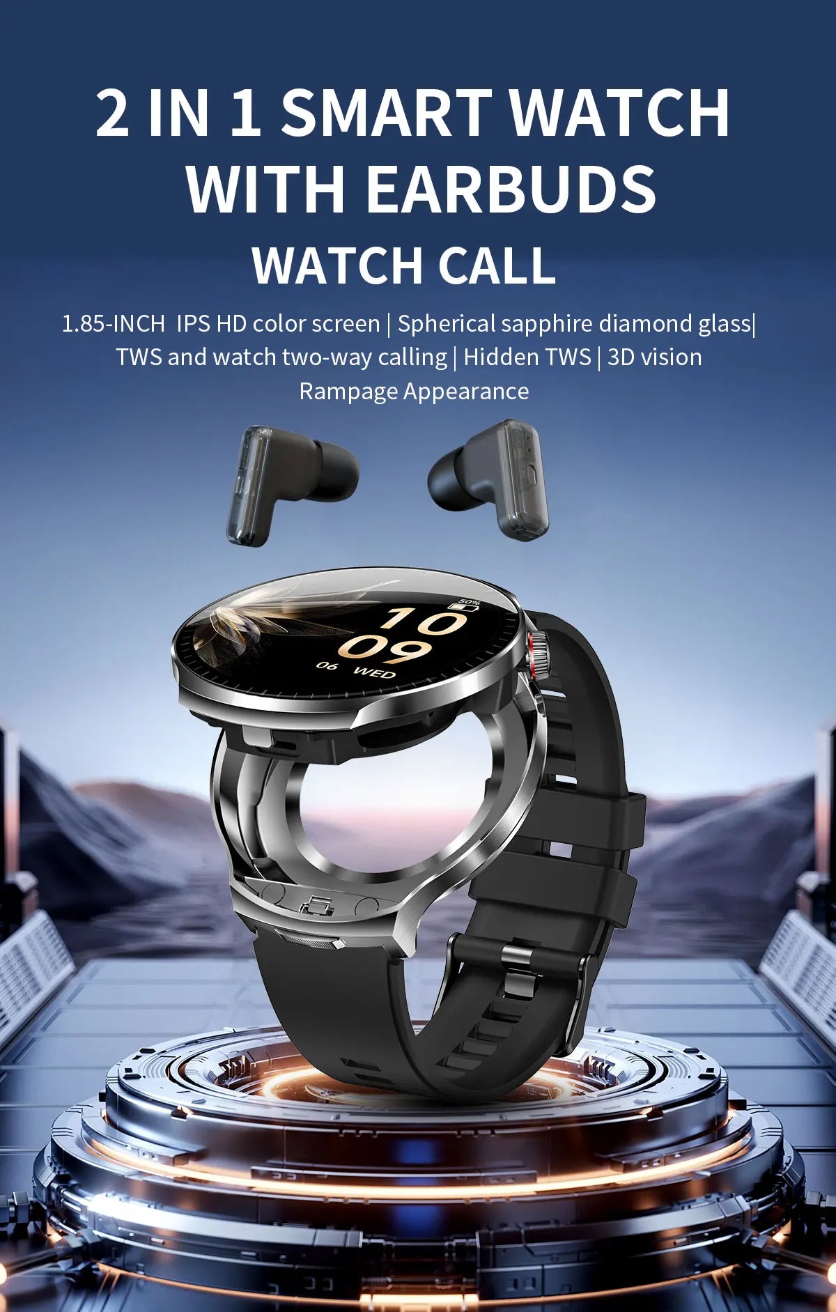 LIGE 2025 New TWS 2-In-1 Headset Smart Watch 1.85" Bluetooth Call Men Earphone Smartwatch Heart Rate Health Monitor Music Watch