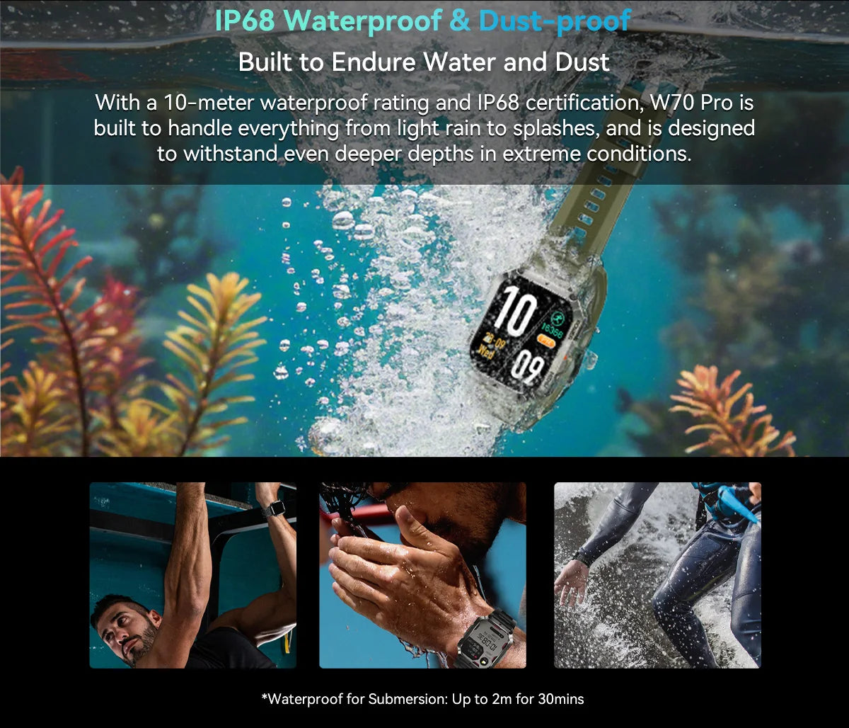 Blackview W70 Pro Sports Fitness Smart Watch 2.01 Screen Bluetooth Talking Watch LED Flashlight Outdoor Smart Watch With Compass