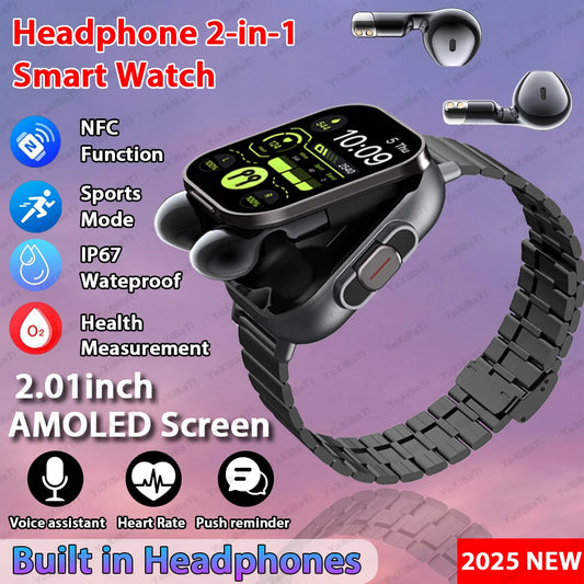 2026 New Smart Watch TWS 2-in-1 Bluetooth Earphones HIFI Sound Quality GPS Heart Rate Bluetooth Call For Men Women Smartwatches