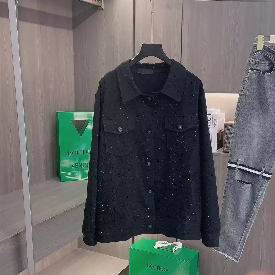 Jeans Coat For Men Button Casual Slim Short Denim Jackets Man Diamond Black Japanese