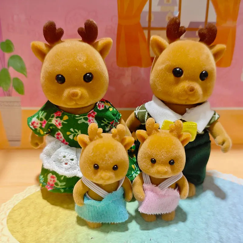 Forest Family Reindeer Rabbit Panda Animal Simulation Dollhouse Furniture Toy Set House Accessories Christmas Gifts for Kids