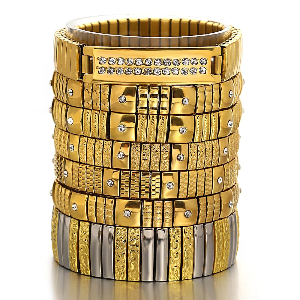 Freetry 18K Gold Plated Stainless Steel Adjustable Bracelet Fashion Elastic Metal Bracelet Trendy Jewelry Accessories Official