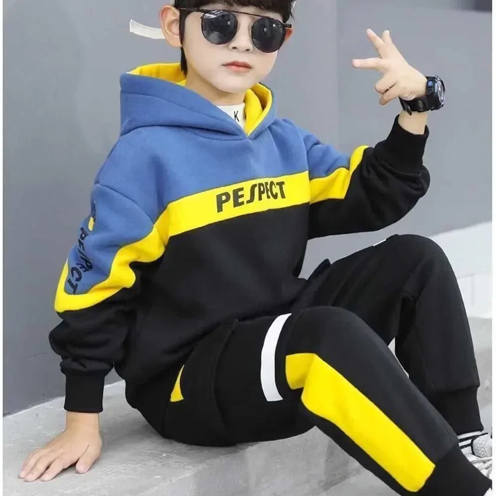 Boys Clothes Set Kids Letter Print Hoodies+Pants 2pcs Tracksuit Teenagers Thick Costume 4 To 14Yrs Big Children's Clothing Suits