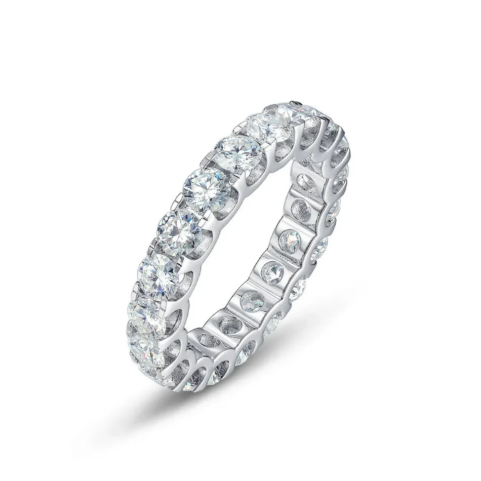ALLNOEL 2mm Full Moissanite Ring for Women D Color VVS1 Female Single Tail Ring 925 Silver Ring Wedding Eternity Band With GRA