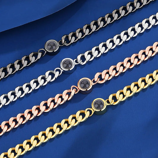 Custom Color Picture Projection Bracelet Titanium Steel Cuban Chain For Girlfriend Lover 2025 Valentine Birthday Romantic Gifts