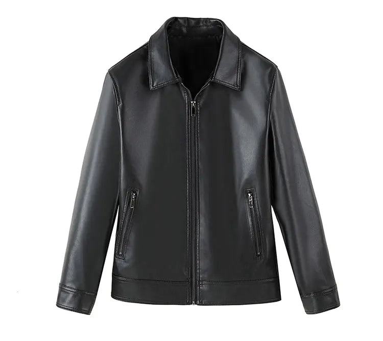 Men Bomber Leather Jacket Anti-wind Lapel Solid Casual Slim Fit Jacket