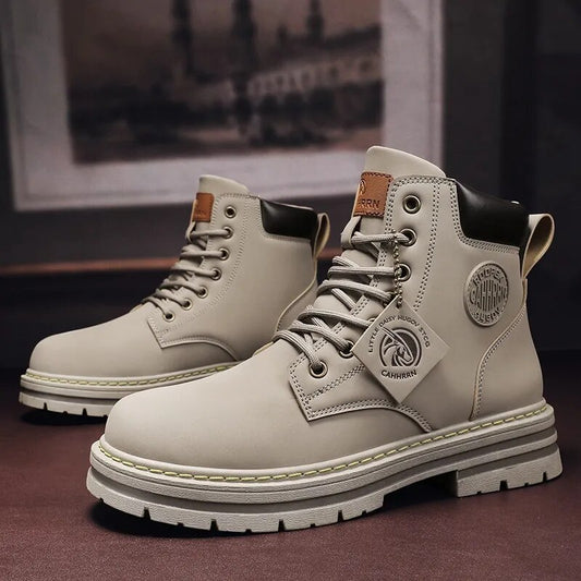 High Top Boots Men Leather Shoes Fashion Motorcycle Ankle Military Boots For Men
