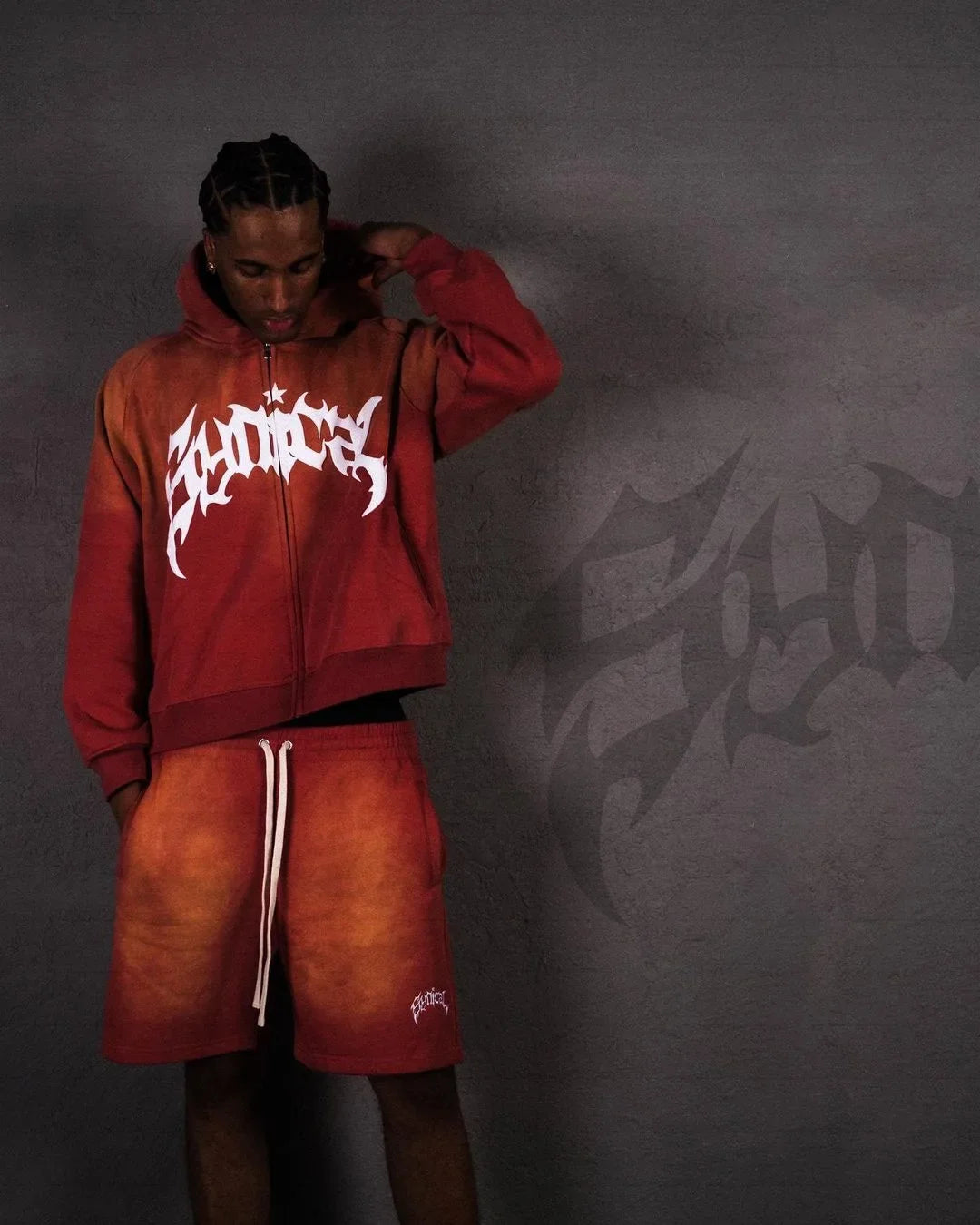 Hooded American retro zipper sweatshirt Gothic letter star print hoodie trendy men's casual