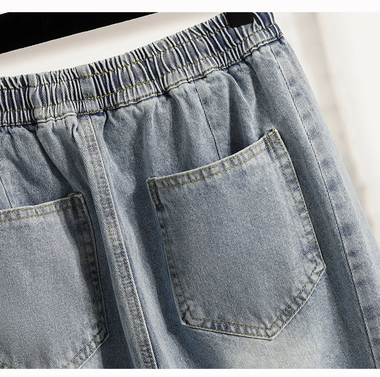 Casual Plus Size Denim Shorts Woman Boyfriend Loose Wide Leg Jeans Short Pants Midi Bermudas Elastic High Waisted Shorts Women