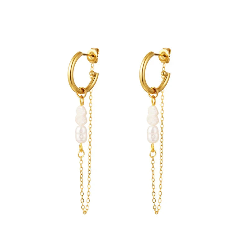Aide 925 Sterling Silver Long Chain Tassel Baroque Irregular Pearl Dangle Earrings for Women C Shape Earrings Jewelry Pendientes