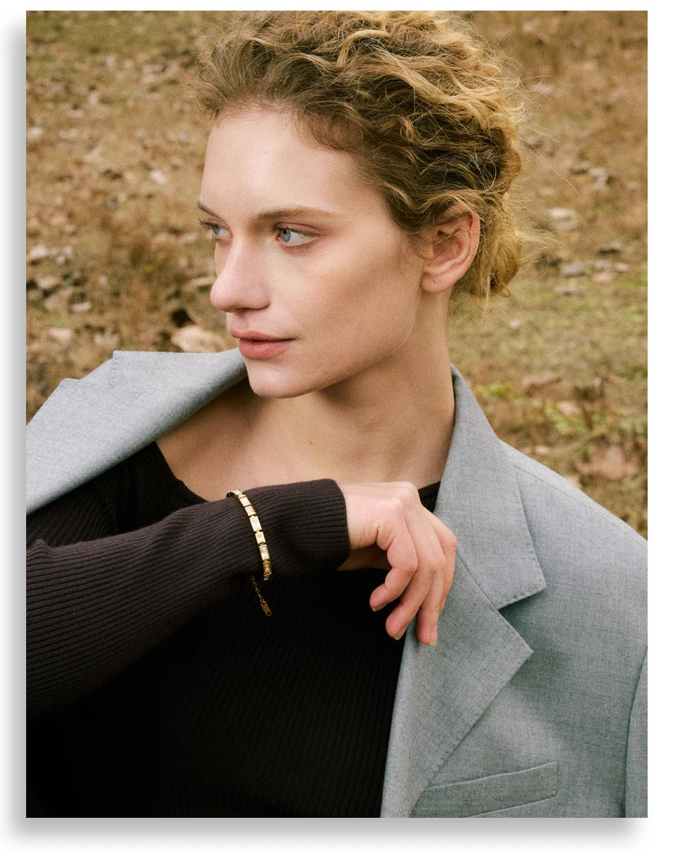 Yhpup Waterproof High Quality Shiny Cubic Zirconia Chain Premium Bracelet Bangle Stainless Steel New Jewelry