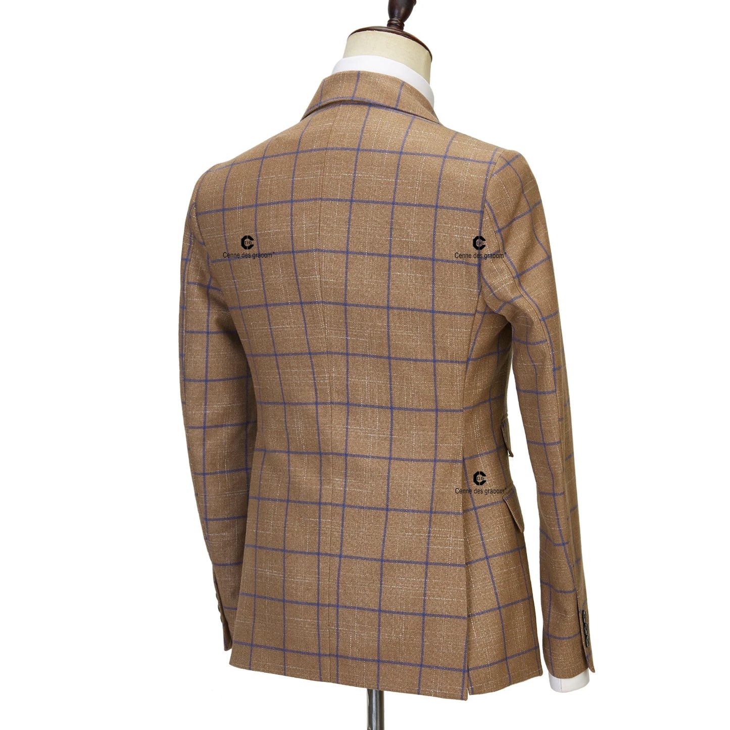 Tuxedo for Mens: Brown Plaid Suits for Men Double Breasted 2 Pcs Set Blazer Jacket