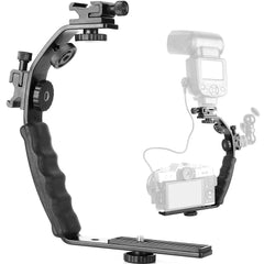 Camera L Bracket Mount Video Grip L-Bracket Dual Flash Cold Shoe Mount 1/4 inch