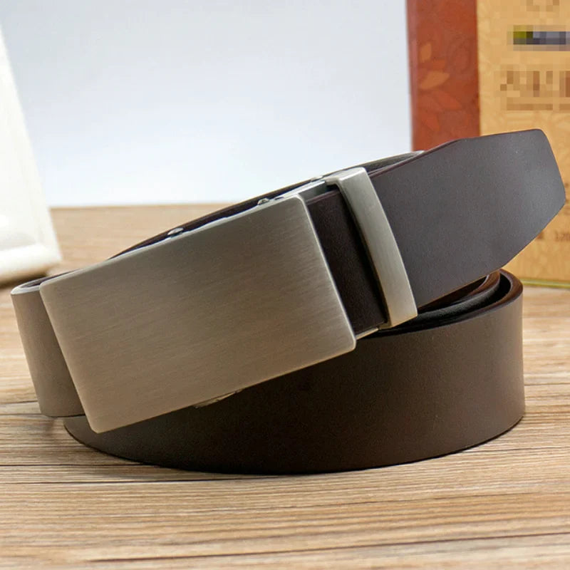 Belt for Men High Quality Genuine Leather Belts, Alloy Automatic Buckle Belt for Jeans, Adjustable No Hole Waist Straps for Men