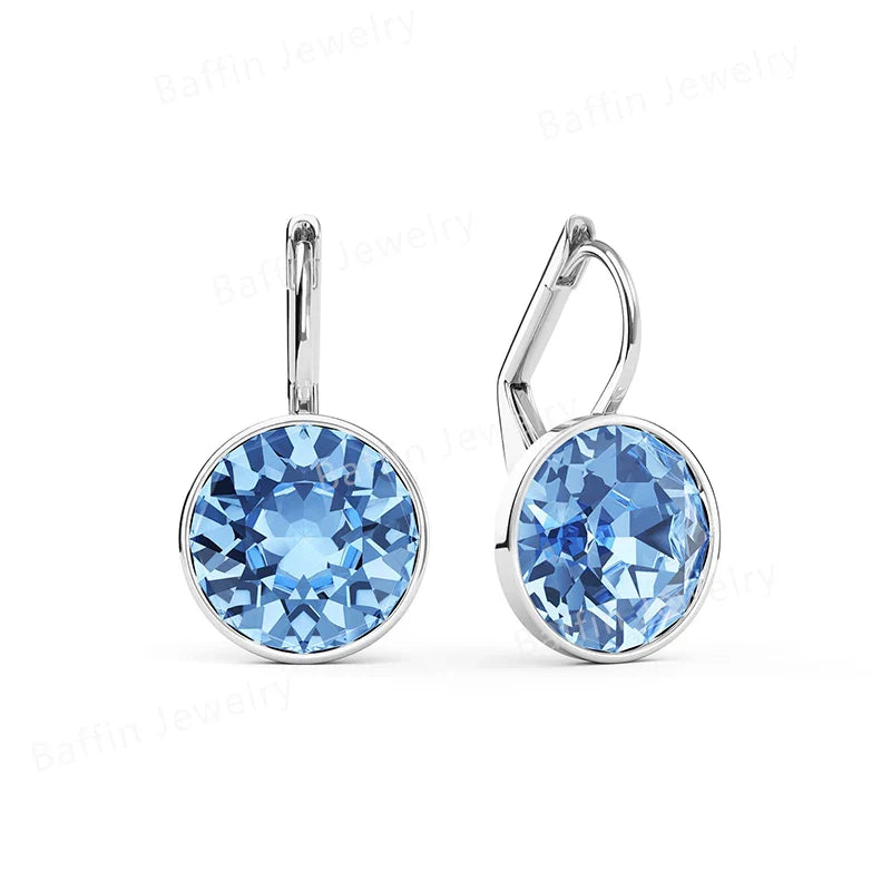 Bella Drop Earring for Women Christmas Birthday Premium Austrian Crystals Round Cut Dangle Silver Gold Color Pierced Jewelry