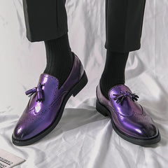 Purple Formal Dress Shoes Men Luxury Leather Brogue Shoes Men